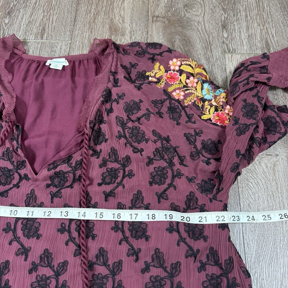 Sundance Gemma Elegance Embroidered Top Maroon Popover Blouse Size XL - Picture 9 of 15
